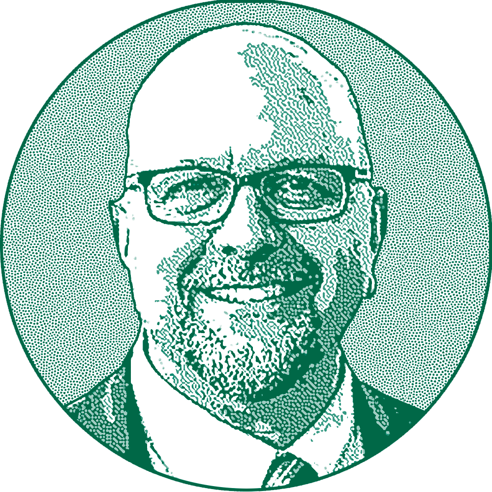 Portrait illustration of Dr. John Rindy, Slippery Rock University