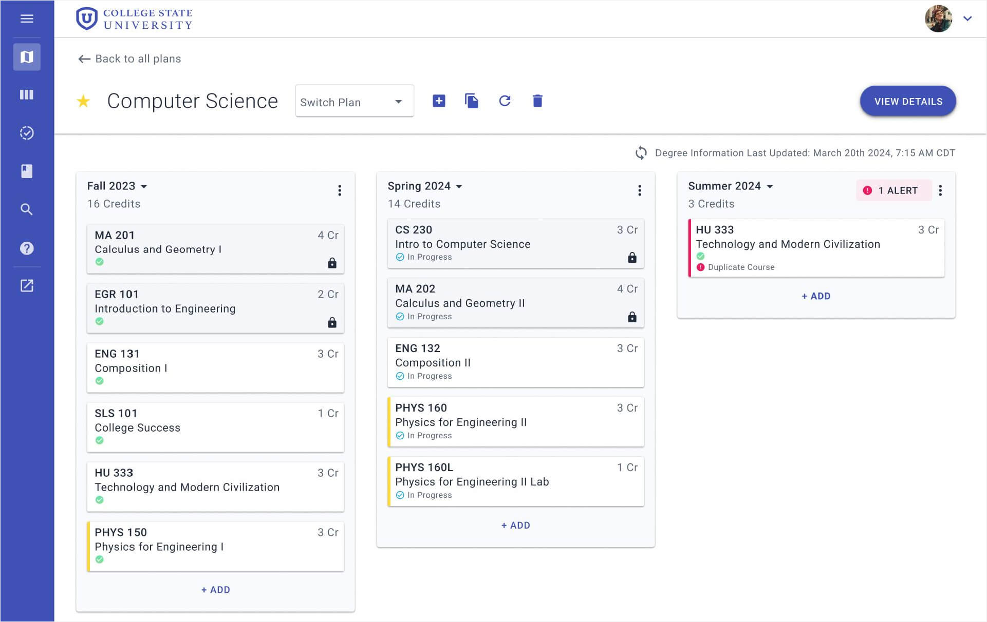 Civitas Learning Academic Planning Student Planning Canvas Alert feature